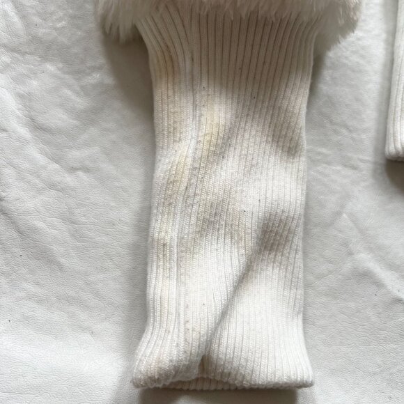 Y2k bebe jacket womens XS white faux fur hooded pom pom cropped hoodie vintage - Picture 5 of 15